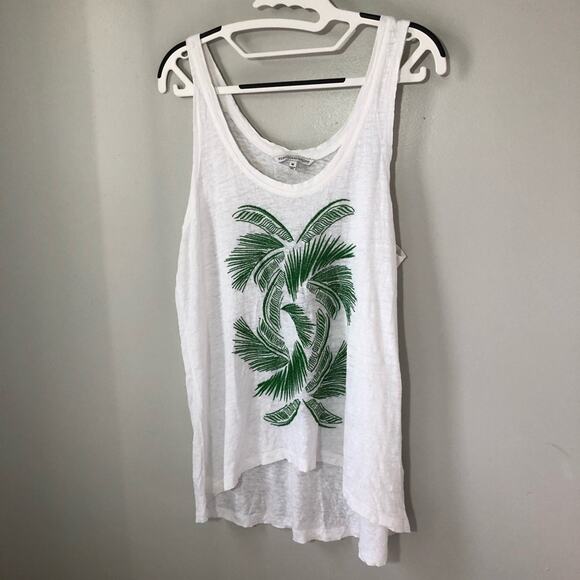 Rebecca Minkoff womens M linen white tank top green palm tree embroidered sheer - Picture 1 of 9